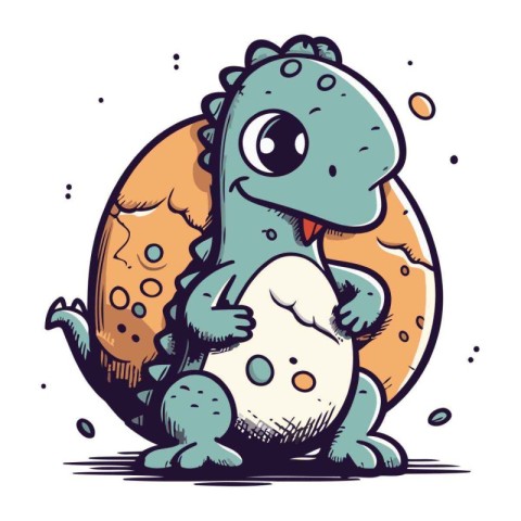 Cute little dinosaur with egg. Vector illustration. Cartoon styl