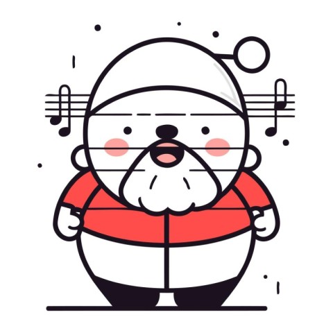 Vector illustration of Santa Claus with musical notes in his han