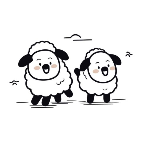 Cute sheeps on white background. Vector illustration in cartoon