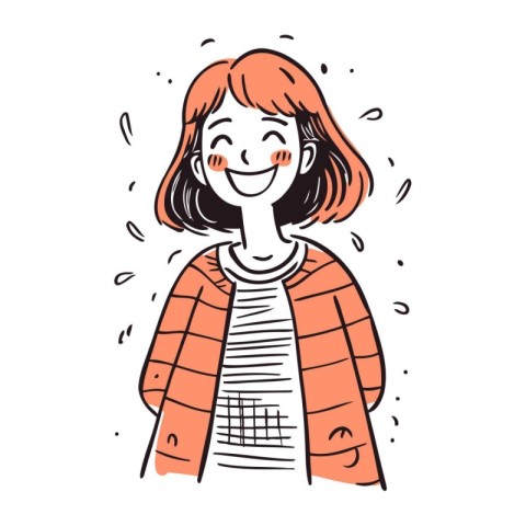 Vector illustration of a girl with red hair in a pink jacket.