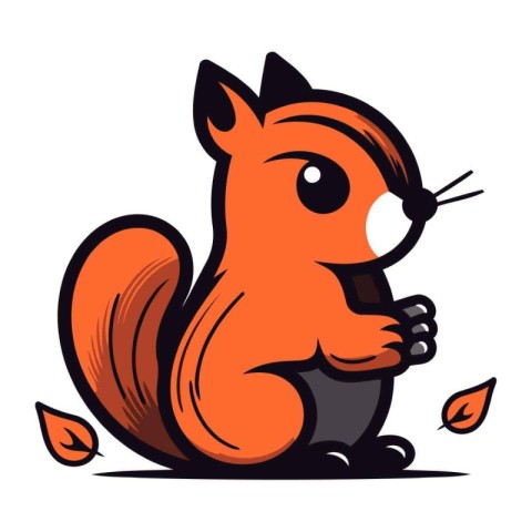 Squirrel with autumn leaves on a white background. Vector illust