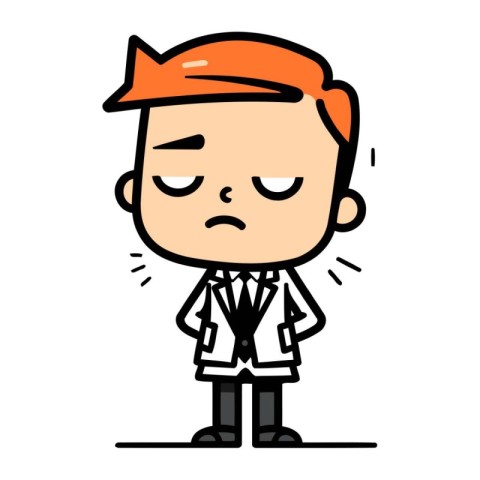 Sad doctor cartoon character. Vector illustration of tired docto