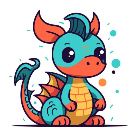 Cute cartoon dragon. Vector illustration in a flat style. Isolat