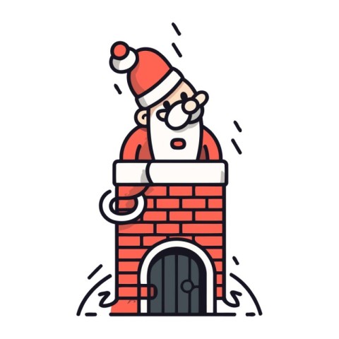 Santa Claus in a chimney. Vector illustration in flat style.