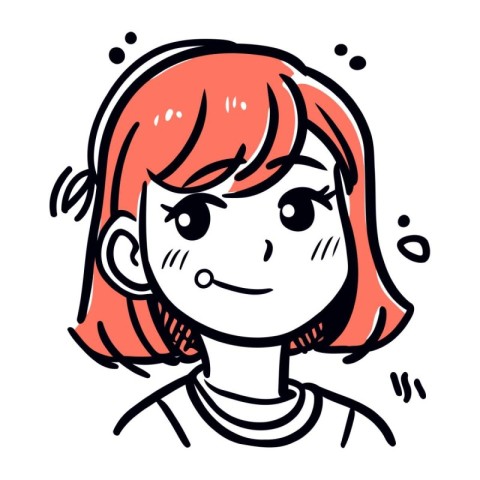 Illustration of the face of a girl with pink hair on a white bac