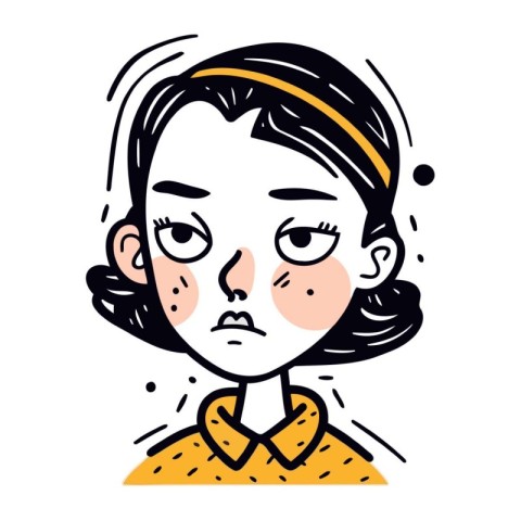 Portrait of a sad woman. Vector illustration in sketch style.