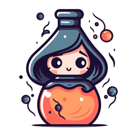 Cute little girl with potion. Vector illustration in cartoon sty