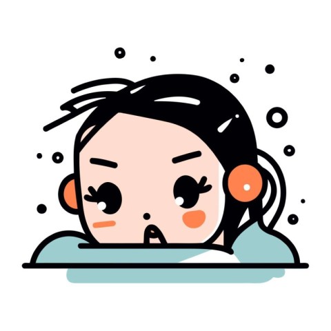 Cute little girl in pajamas crying. Vector illustration.