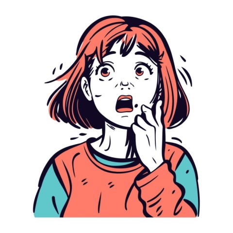 Surprised girl. Hand drawn vector illustration in cartoon comic