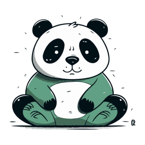 Cute cartoon panda sitting on the floor. Vector illustration.