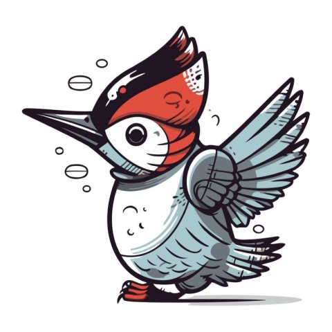 Cute cartoon woodpecker with wings spread. Vector illustration.