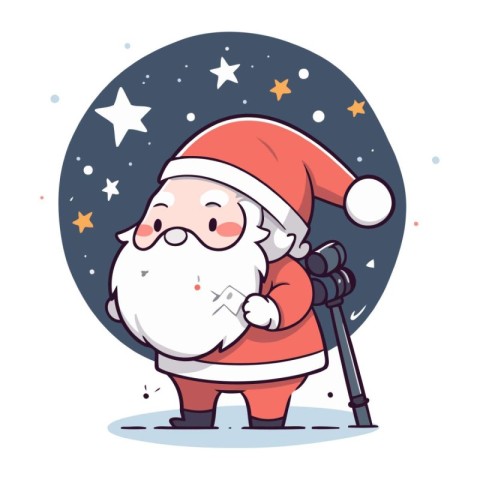 Cartoon Santa Claus with a stick in his hand. Vector illustratio