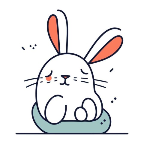 Cute cartoon bunny sitting on the egg. Vector illustration in th