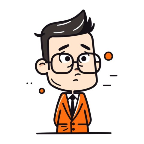 Thinking man with glasses and orange suit   Vector Cartoon Illus