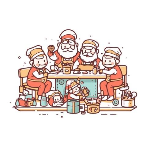 Vector illustration of Santa Claus sitting at the table with his