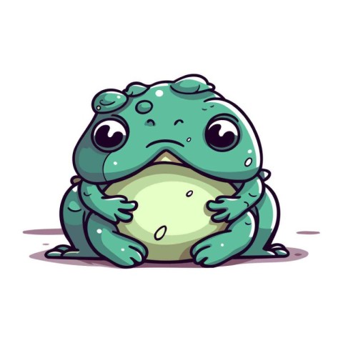 Cute little green frog sitting on a stone. Vector illustration.