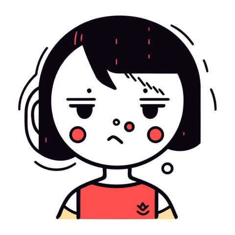 Cute kawaii little girl crying. Vector illustration in line styl