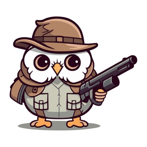 Cowboy owl with a gun cartoon character vector illustratrion