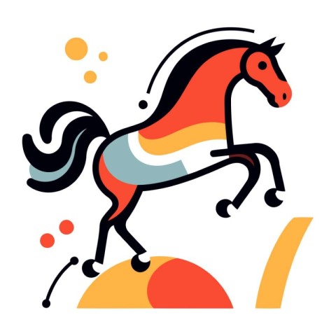 Running horse. Colorful flat vector illustration. Isolated on wh