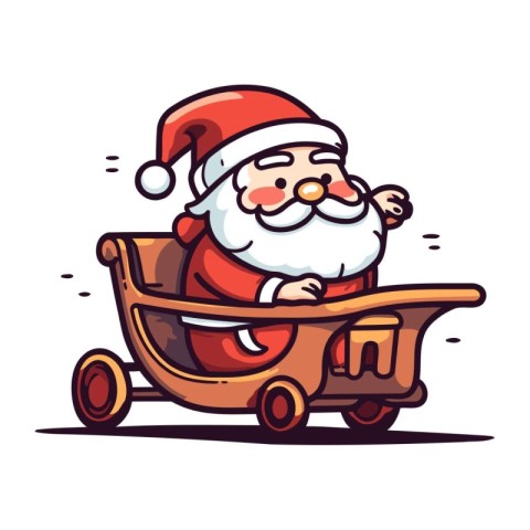 Santa Claus rides a cart with gifts. Vector illustration in cart