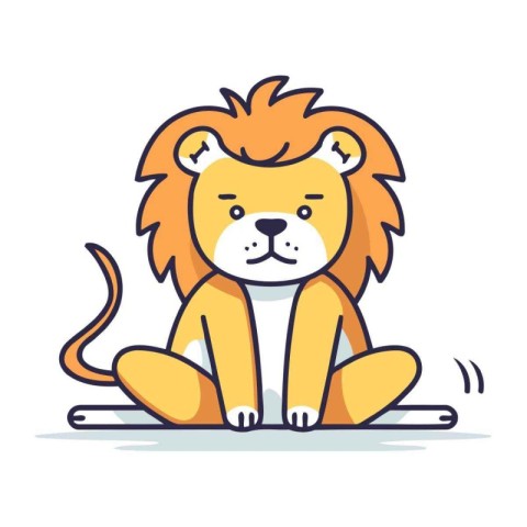 Cute cartoon lion sitting in lotus position. Vector illustration