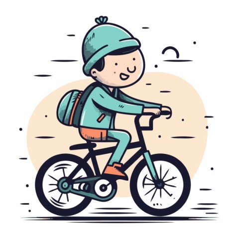 Cute boy riding a bike. Vector illustration in cartoon style.