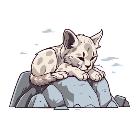 Illustration of a cat lying on a rock. Vector illustration.