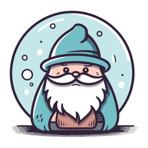 Cute cartoon santa claus sitting in the snow. Vector illustratio