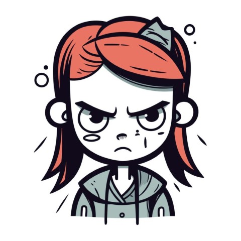 Angry cartoon girl. Vector illustration isolated on white backgr