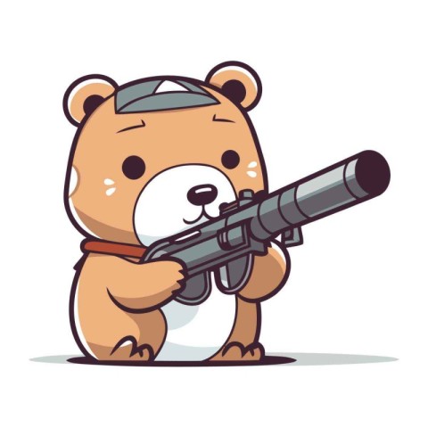 Cute bear with a gun. Vector illustration in cartoon style.