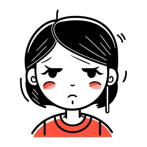 Angry woman face. Vector illustration in thin line style on whit