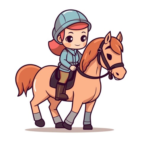 Cute little boy riding a horse. Vector illustration in cartoon s