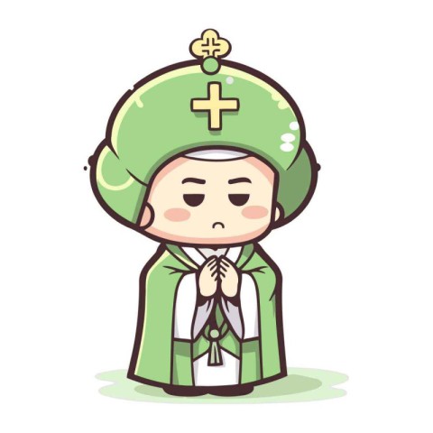 Prayer Pope Cartoon Mascot Character Vector Illustration.