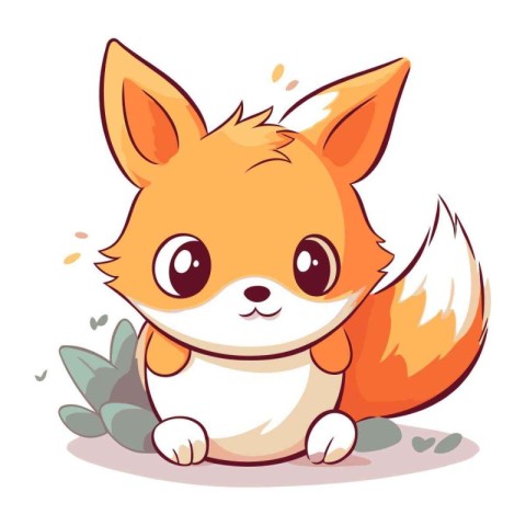 Cute cartoon fox sitting on the ground. Vector illustration for