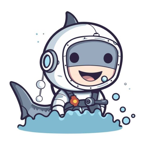 Astronaut shark cartoon vector illustration. Cute cartoon space