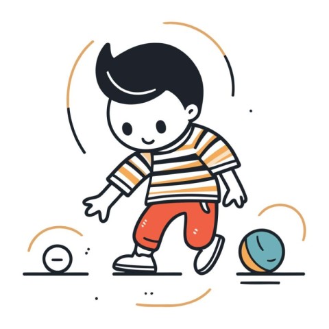 Little boy playing football. Vector illustration in doodle style