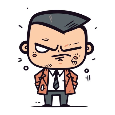 Angry cartoon man in suit. Vector illustration. Isolated on whit