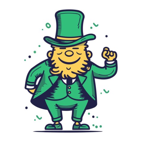 Leprechaun in a green suit. Vector illustration.