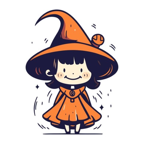 Cute little girl in witch costume. Vector illustration in cartoo