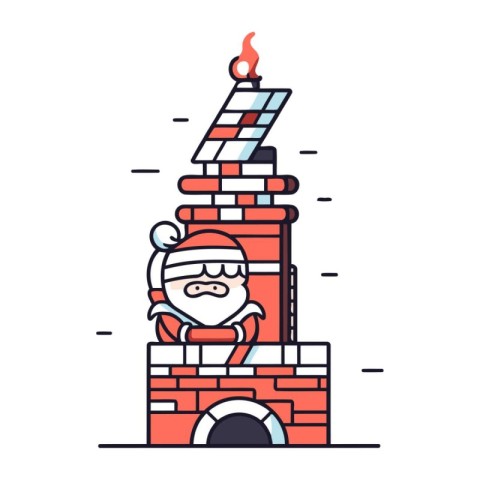 Santa claus in a chimney. Vector illustration in thin line style