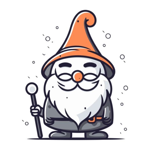 Cute cartoon gnome with magic wand. Vector illustration for your