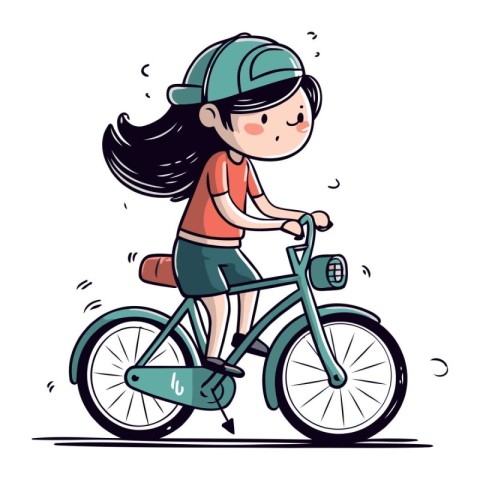 Cute girl riding a bicycle. Vector illustration in cartoon style