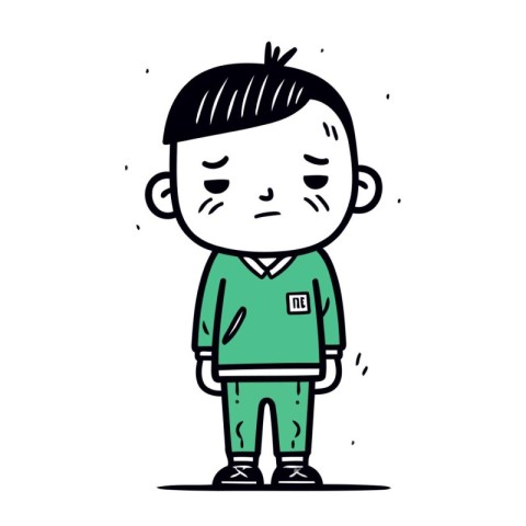 Sad little boy doodle vector illustration. Cartoon sad little bo