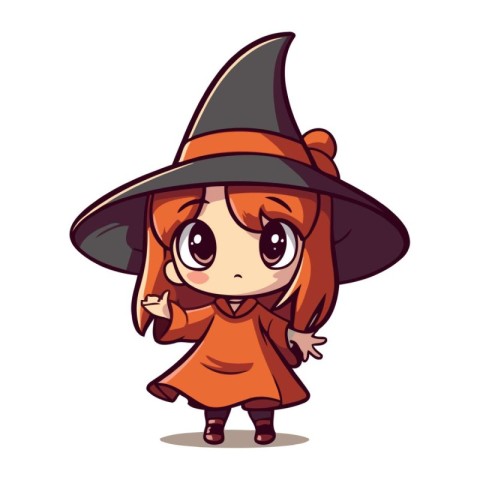 Cute little girl in a witch costume. Cartoon vector illustration