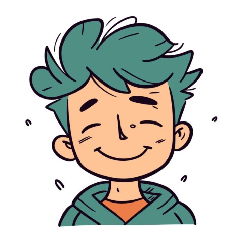 Vector illustration of a happy boy with blue hair and green eyes