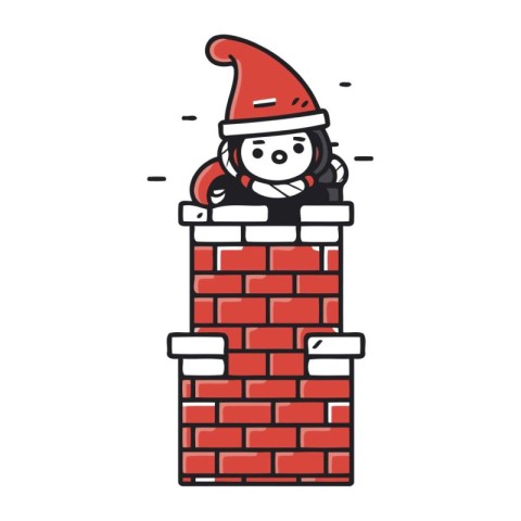 Santa claus on chimney. Christmas and New Year vector illustrati