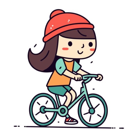 Girl riding a bike. Cute cartoon character. Vector illustration.