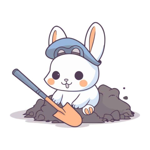 rabbit with paint brush in the ground character vector illustrat