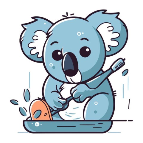 Cute cartoon koala with toothbrush and toothpaste. Vector illust