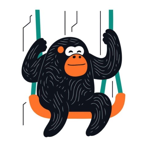 Monkey swinging on a swing. Vector illustration in cartoon style